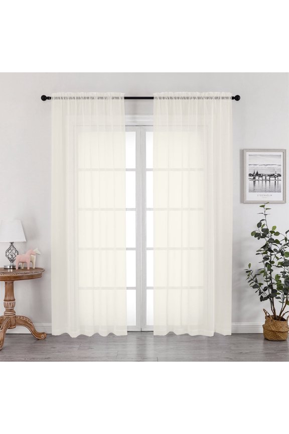 Ivory Sheer Curtains 84" Long, 2 Panels Set for Living Room & Bedroom - Modern Lightweight Voile with Rod Pocket, Extra Wide Sheer Curtains, Each 59"Wide x 84" Long, Ivory