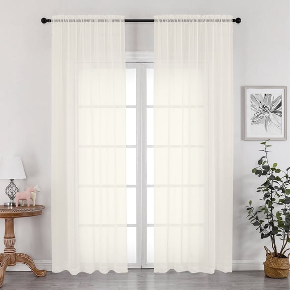 OVZME Ivory Sheer Curtains 90 Inches Long 2 Panels Set, Solid Filmy Drapes for Living Room Bedroom, Elegant Window Voile Sheer Curtain Panels Drapes, Each 59W x 90L Inch, Ivory