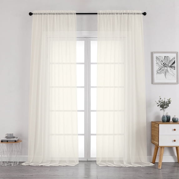 OVZME Ivory Sheer Curtains 96 Inches Long 2 Panels with Rod Pocket, Soft Voile Fabric for Light Filtering & Privacy, Elegant Drapes for Living Room or Bedroom Windows, Each 59" W x 96", Ivory
