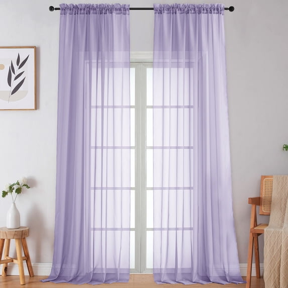 OVZME Lavender Sheer Curtains 120" Extra Long 2 Panels Set for Living Room & Bedroom, Premium Lightweight Voile Sheer Drapes with Rod Pocket - Each Panel 59" Wide x 120" Length, Lavender