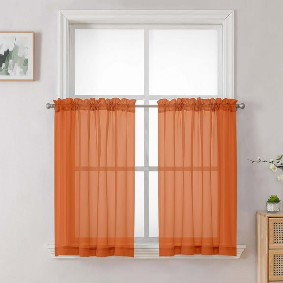 OVZME Short Blush Sheer Curtains 36 Inches 2 Panels Set - Kitchen Tiers Valances Curtains Light Filter Rod Pocket Voile Cafe Curtains for Kitchen Bathroom Small Half Window, 42W x 36L