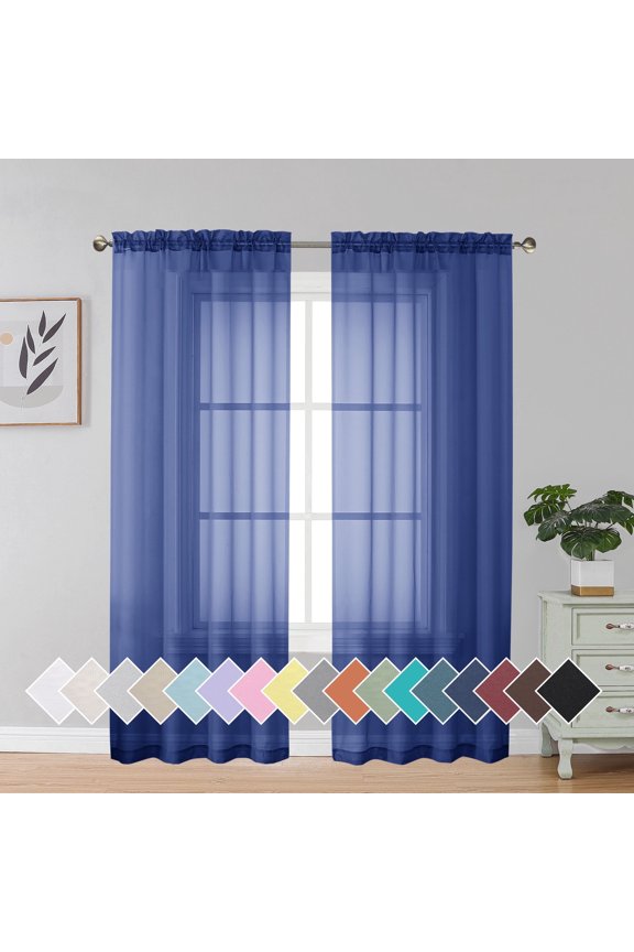 Royal Blue Sheer Window Curtain Panels 72 inches Length 2 Pieces, Voile Top Dual Rod Pockets Light Filtering Airy Trendy Drapes Window Treatment for Living Room, 42W x 72L, Royal Blue