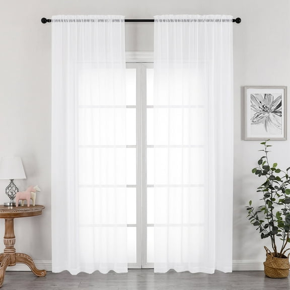 OVZME White Sheer Curtain 90 Inches Long 2 Panels Set, Solid Filmy Drapes for Living Room Bedroom, Elegant Window Voile Sheer Curtain Panels Drapes, 2 Pcs, Each 59W x 90L Inch, White