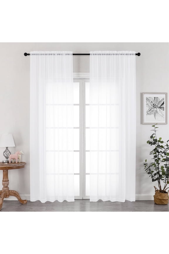White Sheer Curtain 90 Inches Long 2 Panels Set, Solid Filmy Drapes for Living Room Bedroom, Elegant Window Voile Sheer Curtain Panels Drapes, 2 Pcs, Each 59W x 90L Inch, White