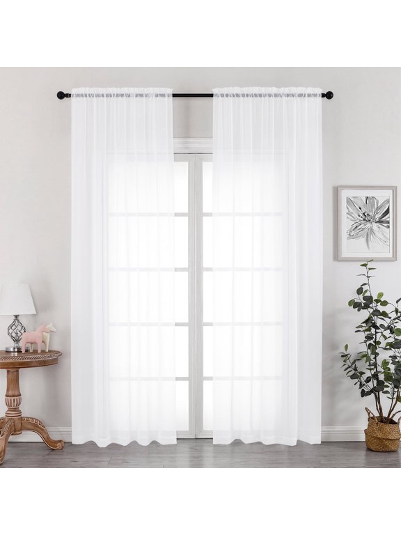 White Sheer Curtain 90 Inches Long 2 Panels Set, Solid Filmy Drapes for Living Room Bedroom, Elegant Window Voile Sheer Curtain Panels Drapes, 2 Pcs, Each 59W x 90L Inch, White