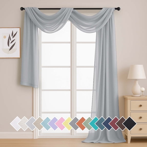 OVZME Light Grey Scarf Valance 216 Inches Long, Extra Long 18FT Sheer Curtain Drapes for Wedding Party Backdrop & Living Room Bedroom Decor, 1 Panel 42"Wx216"L