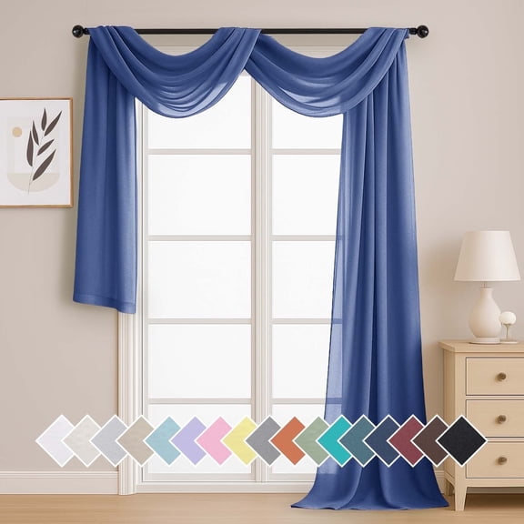 OVZME Royal Blue Scarf Valance 216 Inches Long, Extra Long 18FT Sheer Curtain Drapes for Wedding Party Backdrop & Living Room Bedroom Decor, 1 Panel 42"Wx216"L