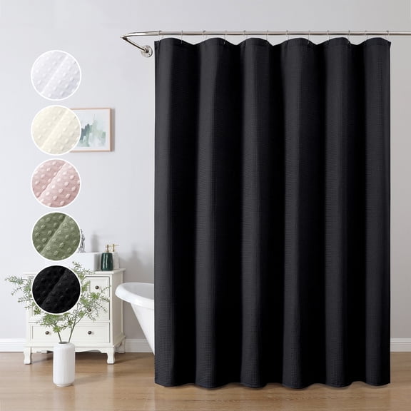 OVZME Hotel Luxury Black Waffle Textured Soft Fabric Shower Curtain, 72"x72" Heavy Duty