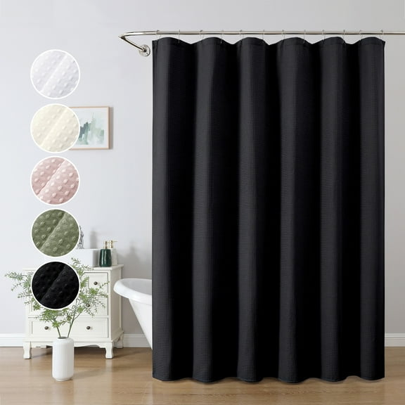 OVZME Long Fabric Shower Curtain - 78 inch Long Waffle Weave Weighted Cloth Shower Curtains for Bathroom, Neutral Heavy Duty Hotel Spa Luxury Bath Curtain, 72"Wx78"H, Black