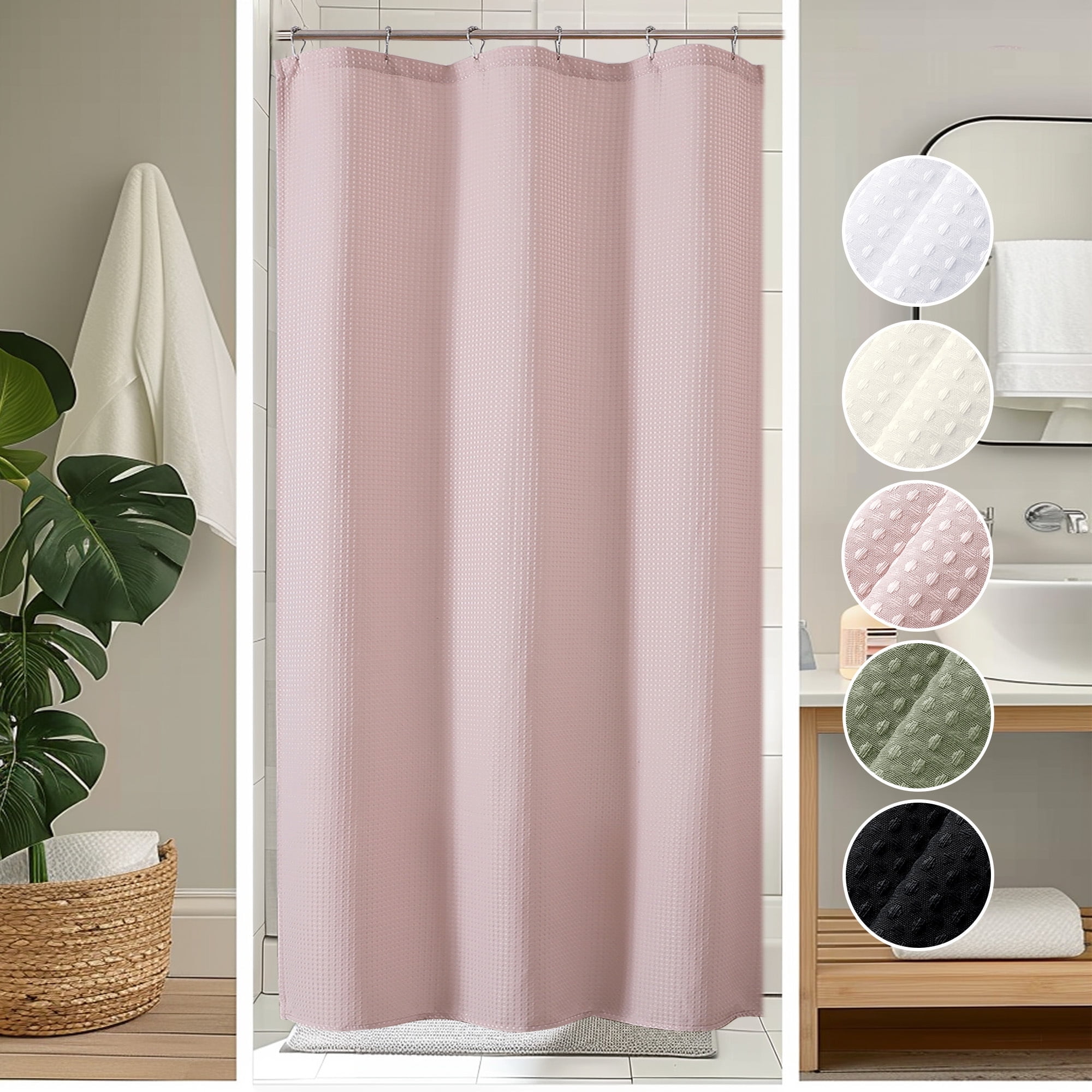 OVZME Blush Stall Fabric Shower Curtain - 36"Wx72"L Waffle Weave Hotel Luxury Weighted Cloth Bath Curtain for Bathroom, Narrow Stall Size, Machine Washable, 36Wx72L inches, Blush Pink