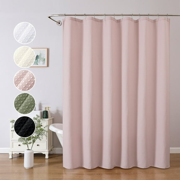 OVZME Blush Pink Waffle Textured Cloth Shower Curtain, Hotel Luxury Heavy Duty Soft Fabric Shower Curtains for Bathroom, Standard Size 72x72", Pink Blush