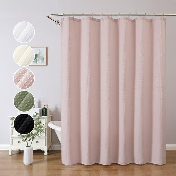 OVZME Long Fabric Shower Curtain - 78 inch Long Waffle Weave Weighted Cloth Shower Curtains for Bathroom, Neutral Heavy Duty Hotel Spa Luxury Bath Curtain, 72"Wx78"H, Blush Pink