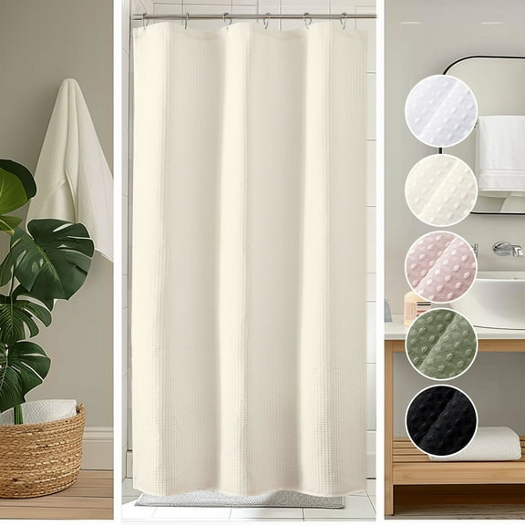 OVZME Cream Narrow Stall Fabric Shower Curtain Waffle Weave Cloth Bath Curtain, Machine Washable, 36Wx72L inches, Cream