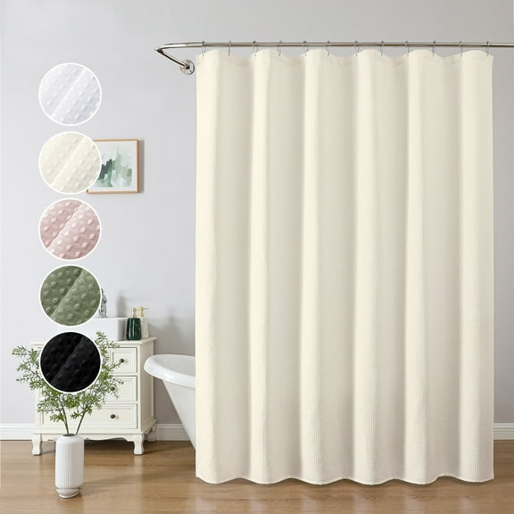 OVZME Cream Waffle Textured Cloth Shower Curtain, Hotel Luxury Heavy Duty Soft Fabric Shower Curtains for Bathroom, Standard Size 72x72", Cream