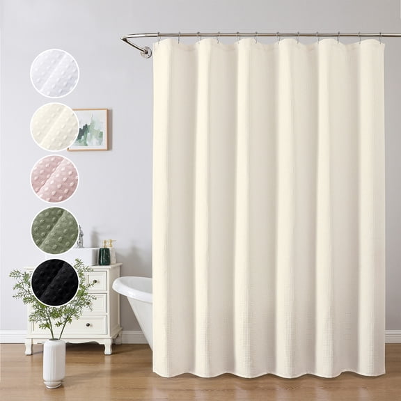 OVZME Long Fabric Shower Curtain - 78 inch Long Waffle Weave Weighted Cloth Shower Curtains for Bathroom, Neutral Heavy Duty Hotel Spa Luxury Bath Curtain, 72"Wx78"H, Cream