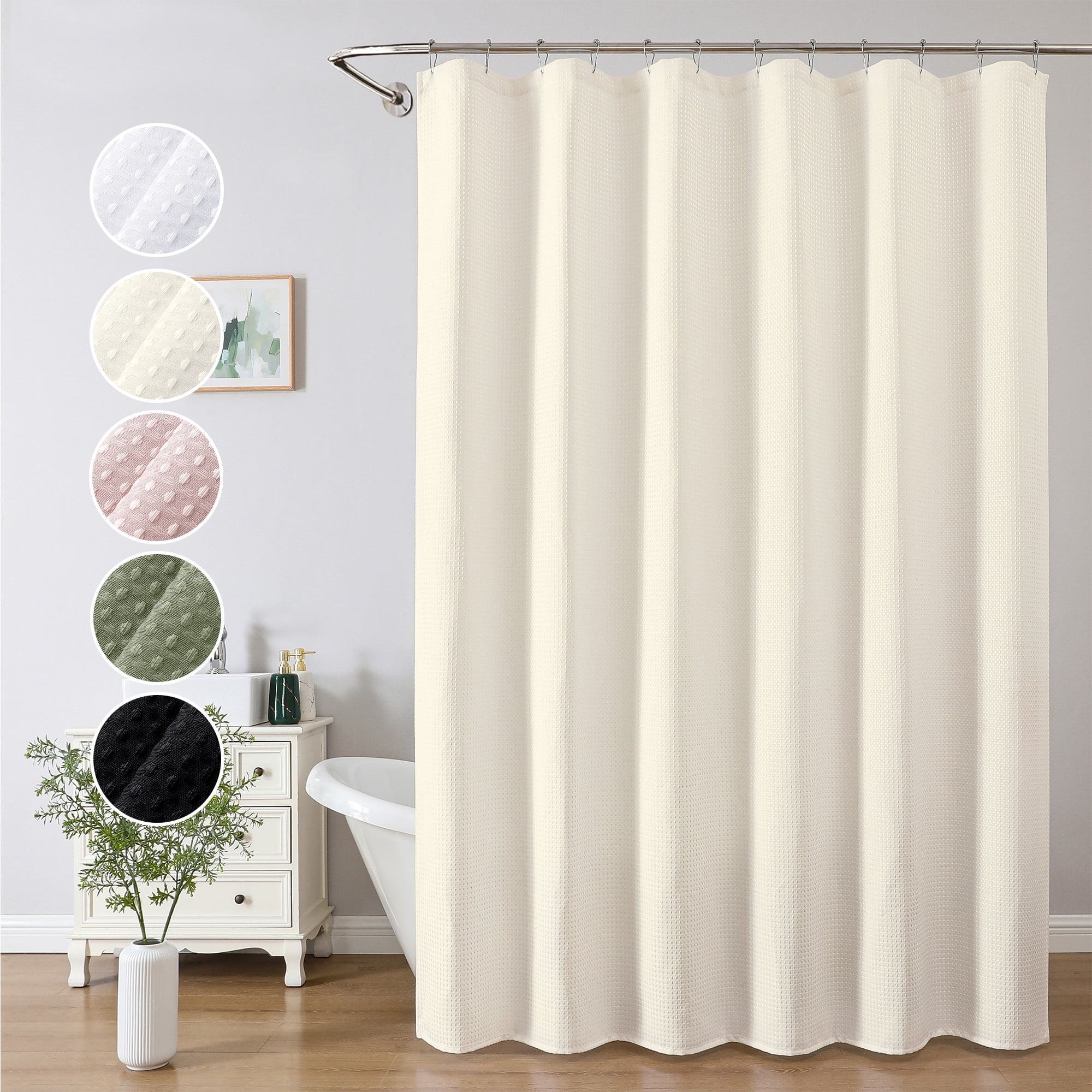 OVZME Cream Extra Long Waffle Textured Cloth Shower Curtain - 96 inch Long Hotel Luxury Heavy Duty Soft Fabric Shower Curtains for Bathroom, 72"Wx96"H, Cream