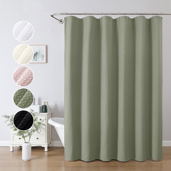 OVZME Long Fabric Shower Curtain - 78 inch Long Waffle Weave Weighted Cloth Shower Curtains for Bathroom, Neutral Heavy Duty Hotel Spa Luxury Bath Curtain, 72"Wx78"H, Sage Green