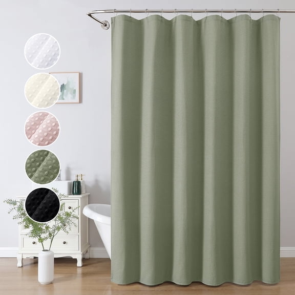OVZME Sage Green Extra Long Waffle Textured Cloth Shower Curtain - 96 inch Long Hotel Luxury Heavy Duty Soft Fabric Shower Curtains for Bathroom, 72"Wx96"H, Sage Green