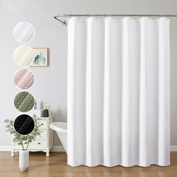 OVZME Long Fabric Shower Curtain - 78 inch Long Waffle Weave Weighted Cloth Shower Curtains for Bathroom, Neutral Heavy Duty Hotel Spa Luxury Bath Curtain, 72"Wx78"H, White