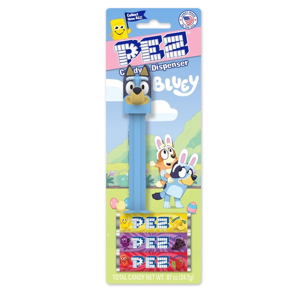 WM PEZ Easter Bluey Blister ,1 Candy Dispenser Plus 3 Rolls Assorted Candy, 1 Count, 0.87 oz