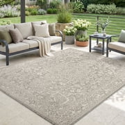 SIXHOME 5'x7' Outdoor Rug, Farmhouse Medallion Patio Rug, Indoor Outdoor Polypropylene Woven Rug, Water-Resistant, Quick-Dry for Porch, Balcony, RV, Garden, Neu