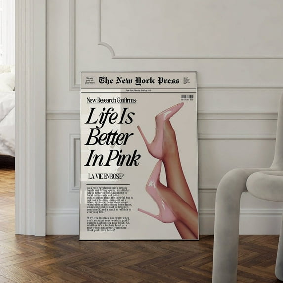 WM Retro Vintage Baby Pink News Wall Art Print Poster Aesthetic Decor Bedroom Apartment Trendy News headline Unique