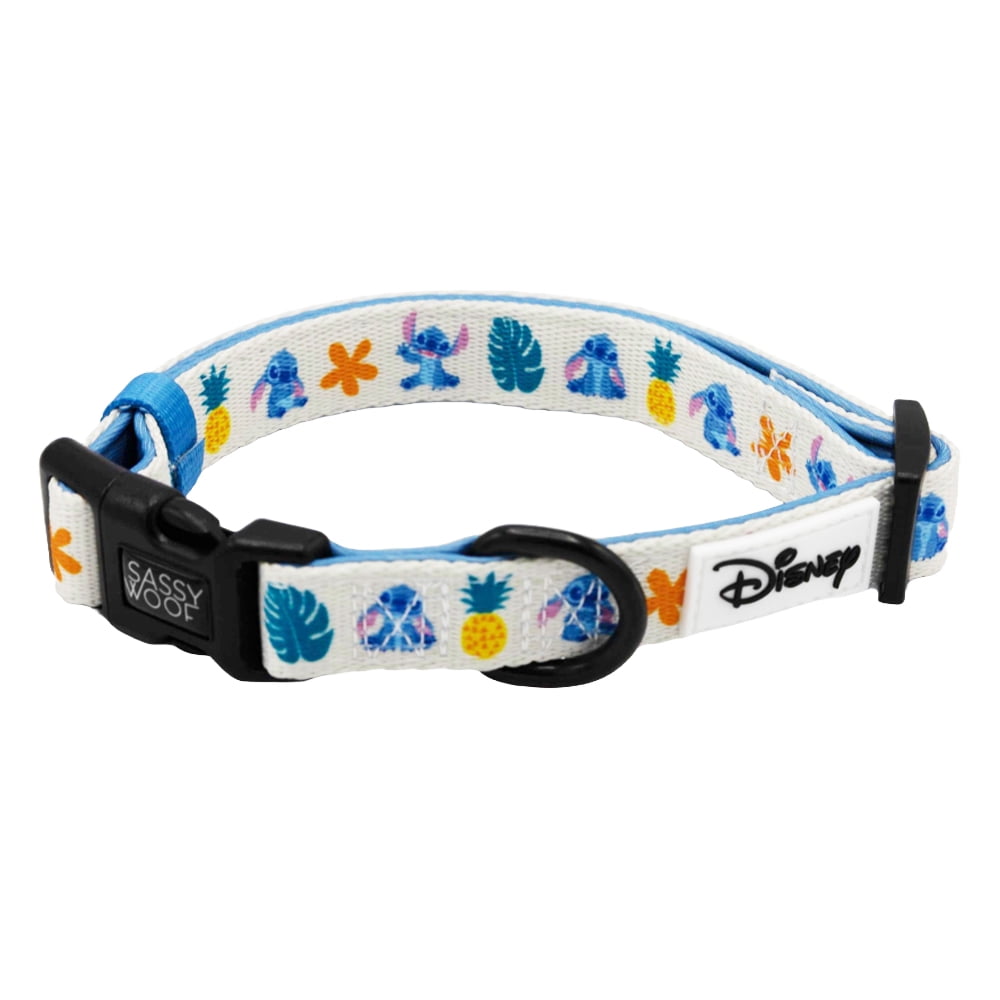 Lilo & Stitch - Sassy Woof Comfort Dog Collar with Disney's Stitch Ohana, Large, White