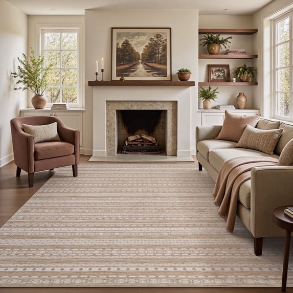 SIXHOME 8'x10' Washable Area Rug Soft Non-Slip Neutral Geometric Indoor Rug for Living Room Beige