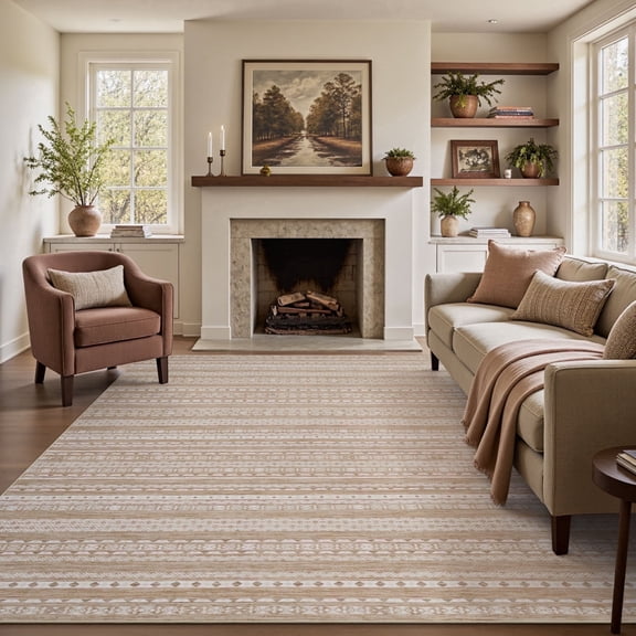 SIXHOME 8x10 Washable Area Rug Non Slip Vintage Boho Tribal Rug for Living Room Bedroom Low Pile Farmhouse Beige