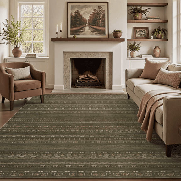 SIXHOME 5'x7' Area Rugs for Living Room Washable Rugs Boho Area Rug Neutral Geometric Moroccan Carpet Soft Distressed Indoor Rugs for Bedroom Dining Room Office Bohemian Home Decor Green