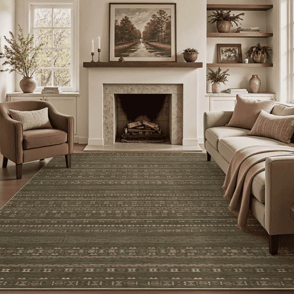 SIXHOME 8'x10' Washable Area Rug Soft Non-Slip Neutral Geometric Indoor Rug for Living Room Green