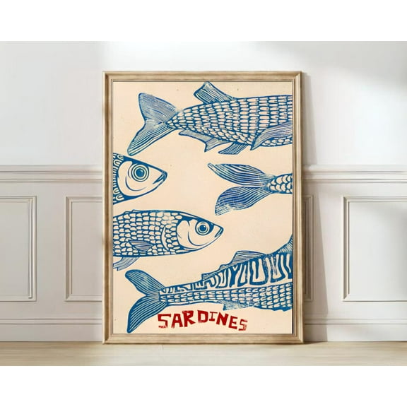 WM Sardines Print Sardine Tin Vintage Poster Retro Sardine Wall Art Fish Print Eclectic Wall Art Colorful Kitchen Art Maximalist Poster