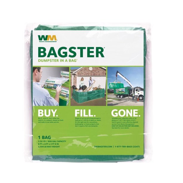 WM WM 3CUYD Bagster Dumpster In A Bag Open, Green