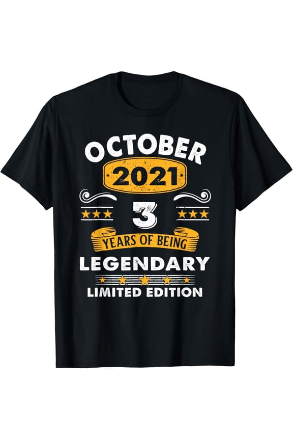 Hot Trending 3 Years Old Legend Since October 2021 3rd Birthday Gifts T-Shirt Vintage Tee -Birthday Gifts