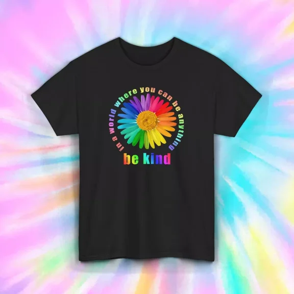 Hot Trending T-Shirt With Be Kind Rainbow Flower T-Shirt Inspirational Positivity Graphic Design Preview Only