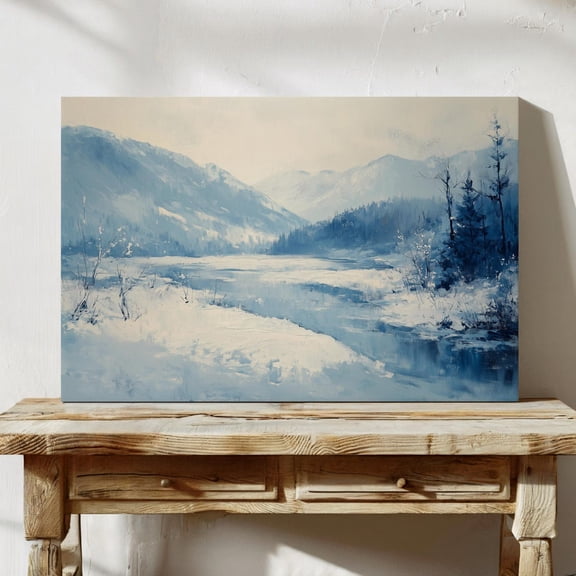 Velto Winter Landscape Canvas Wall Art Snowy Forest Scenic Illustration Calm Seasonal Inspired Decor, SIZE 12x18 INCLUDE Pine Wood Frame 1.25-Inch