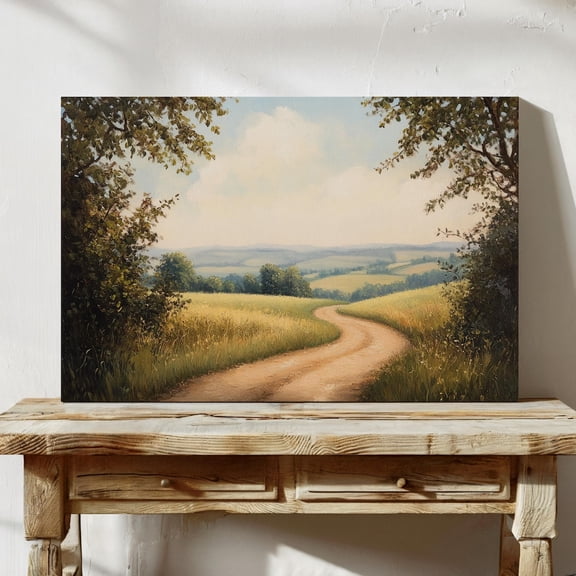 Velto Countryside Landscape Canvas Wall Art Vintage Rustic Farmhouse Winding Path Scenic Pastoral Inspired Decor, SIZE 8x10 INCLUDE Pine Wood Frame 1.25-Inch