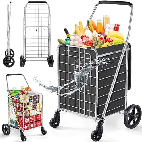 WM99024S Grocery Utility Shopping Cart, Easily Collapsible and Portable to Save Space and Heavy Duty, Light Weight Trolley with Rolling Swivel Wheels