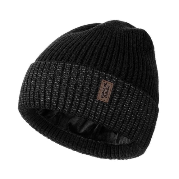 WMCAPS Warm Beanie Hats for Men Women, Fleece Lined Beanie Warm Winter Caps Unisex Fashion Knit Cuffed Cap(Black/Slate Gray)