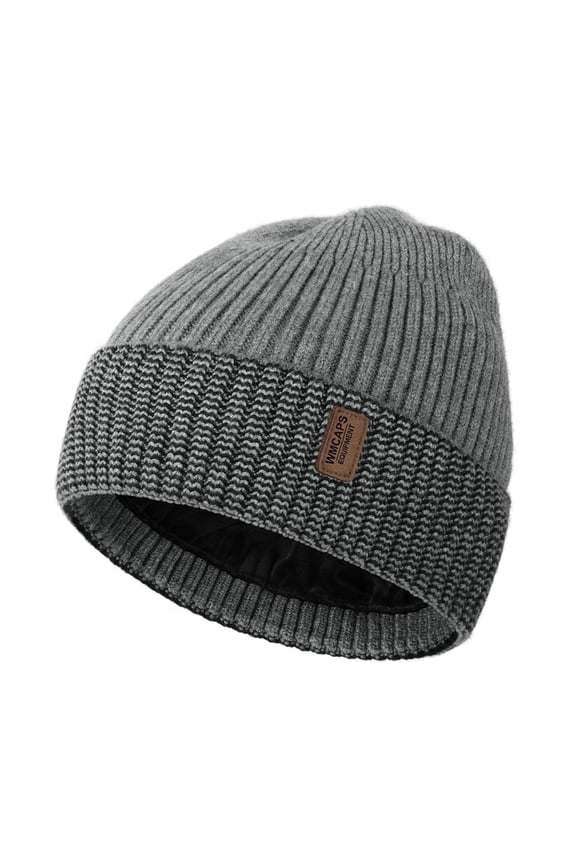 Warm Beanie Hats for Men Women, Fleece Lined Beanie Warm Winter Caps Unisex Fashion Knit Cuffed Cap(Gray/Black)