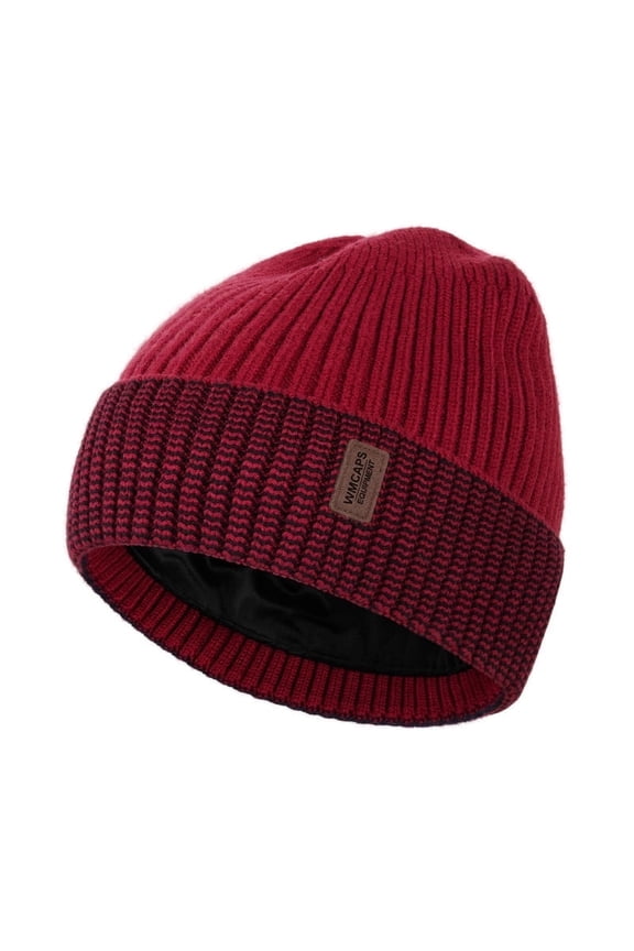 Warm Beanie Hats for Men Women, Fleece Lined Beanie Warm Winter Caps Unisex Fashion Knit Cuffed Cap(Red/Black)