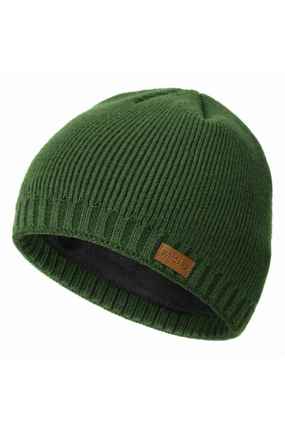 Warm Fleece Lined Beanie, Ski Stocking Skull Caps for Men Women, Unisex Thermal Knit Hat for Winter(Army Green)