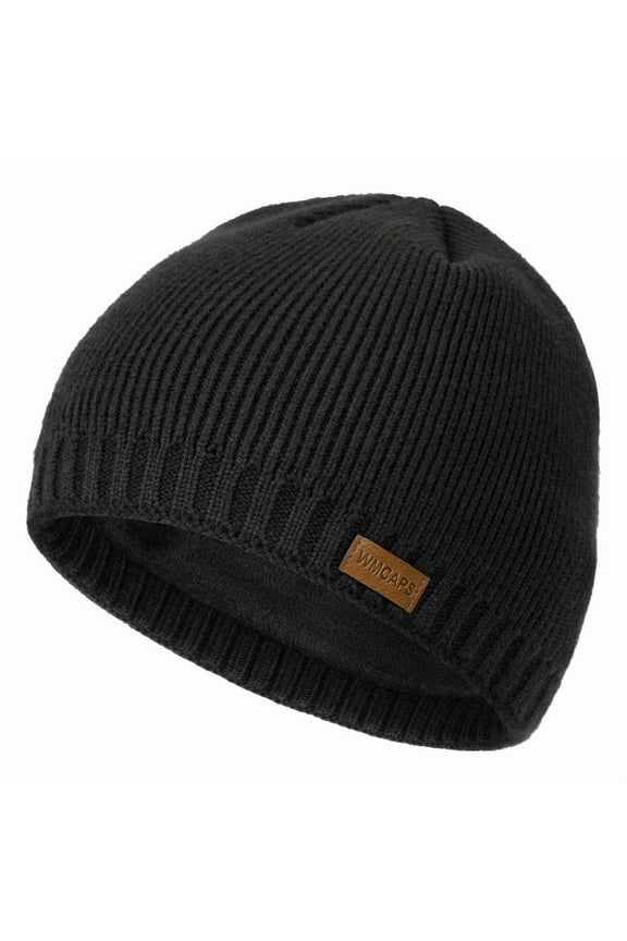 Warm Fleece Lined Beanie, Ski Stocking Skull Caps for Men Women, Unisex Thermal Knit Hat for Winter(Black)