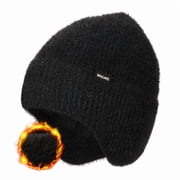 WMCAPS Warm Fleece Lined Beanie with Earflap, Thermal Knit Winter Hats for Men Women Stocking Cap for OutdoorBlack