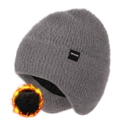 Warm Fleece Lined Beanie with Earflap, Thermal Knit Winter Hats for Men Women，Stocking Cap for Outdoor(Charcoal Gray)