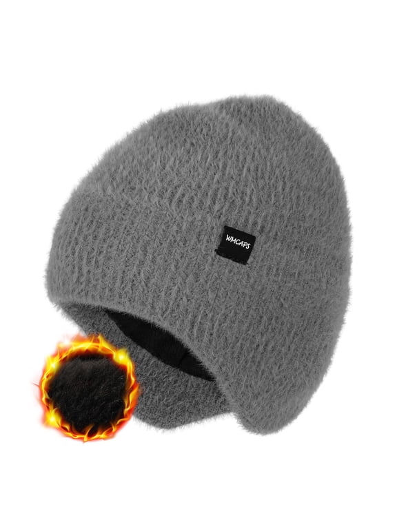 Warm Fleece Lined Beanie with Earflap, Thermal Knit Winter Hats for Men Women,Stocking Cap for Outdoor(Gray)