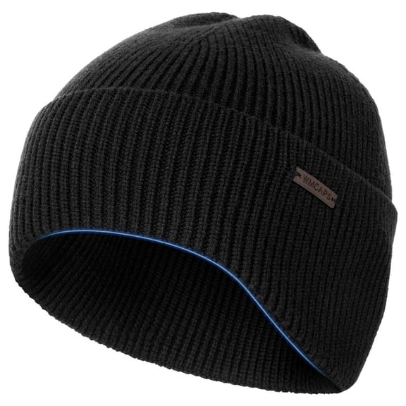 WMCAPS Winter Beanie – Curved Cuff Knit Cap, Soft Stretch Fit Beanie for Men, Warm Stocking Hat for Outdoor Daily Wear(Black)
