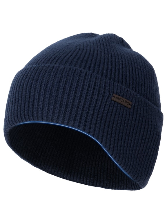 Winter Beanie – Curved Cuff Knit Cap, Soft Stretch Fit Beanie for Men, Warm Stocking Hat for Outdoor Daily Wear(Navy Blue)