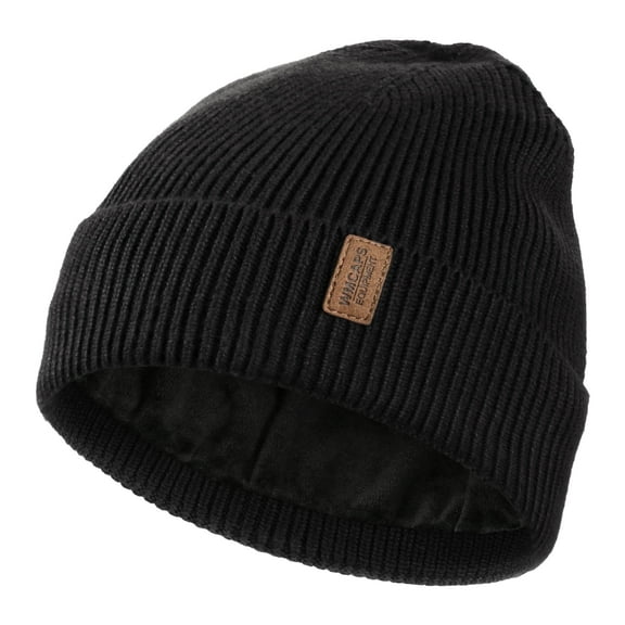 WMCAPS Winter Beanie for Men Women, Fleece Lined Beanie Soft Warm Knit Hat Ski Stocking Cuffed Cap(Black)