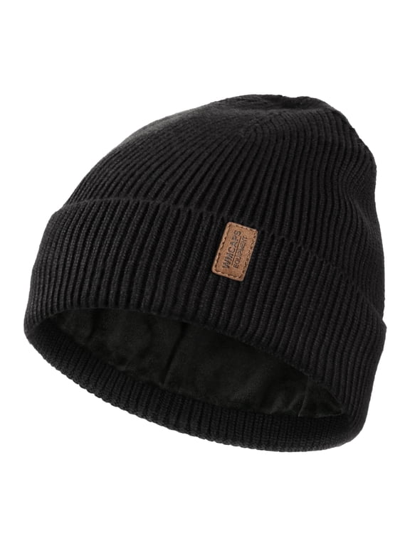 Winter Beanie for Men Women, Fleece Lined Beanie Soft Warm Knit Hat Ski Stocking Cuffed Cap(Black)